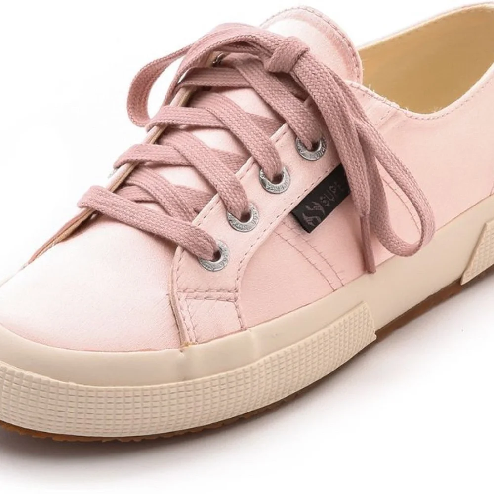 Superga x Man Repeller Pink Satin Lace Up Balletcore Sneakers 37.5 Coquette